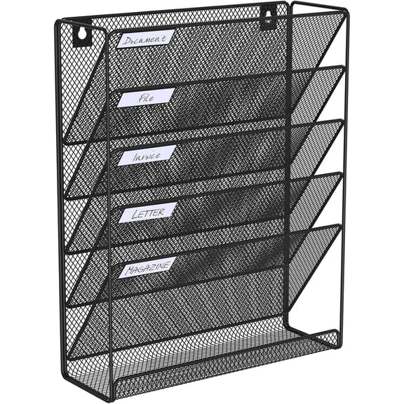 Hanging Folder Organizer Mesh 6 Tier, Wall File Organizer Hanging Paper Organizer, Wall Mount Mail Storage, Office Organization and Storage Rack for Home Office, Black