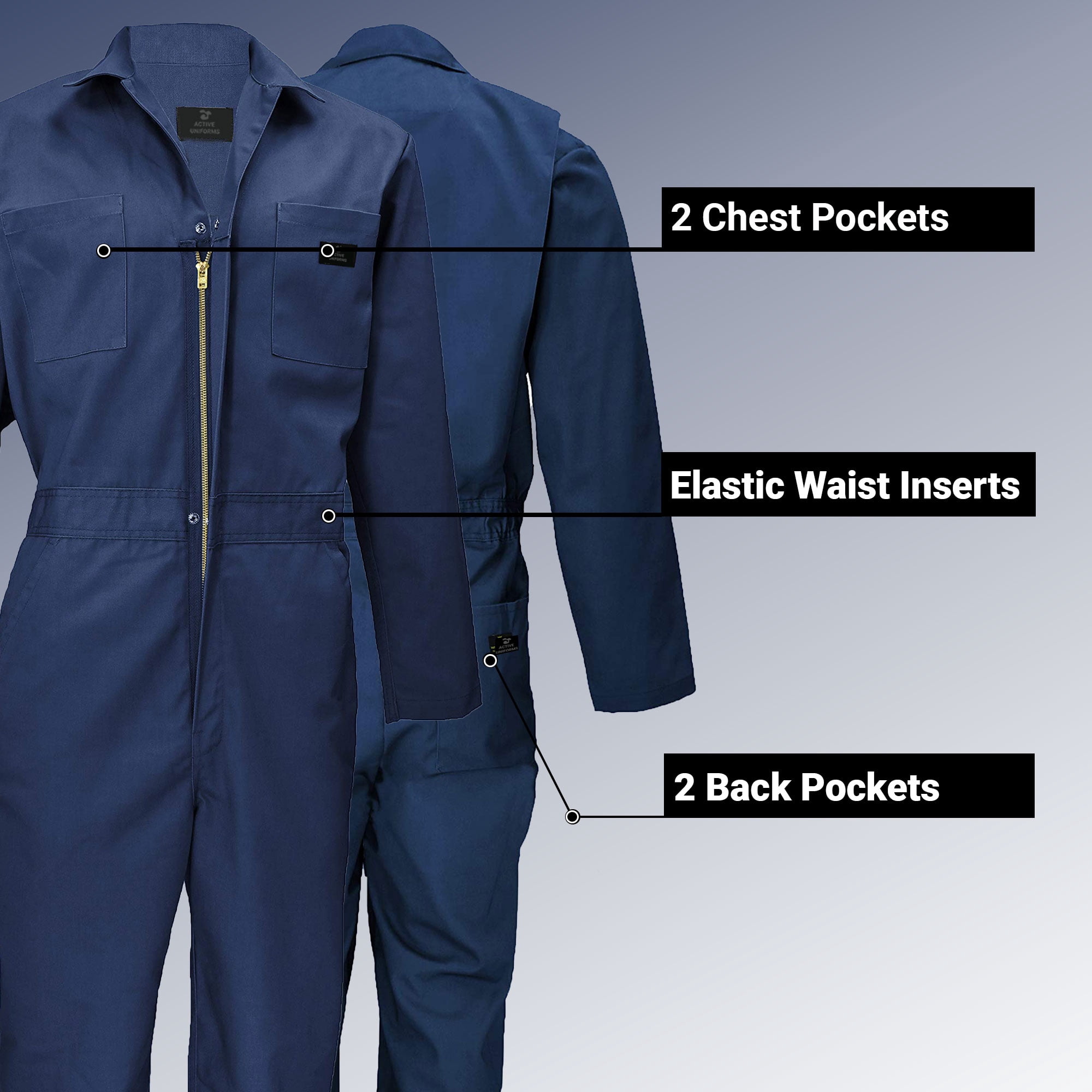 ACTIVE UNIFORMS Men's Long Sleeve Coveralls with Pockets, Wrinkle