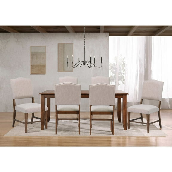 Simply Brook 7PC 72" Extension Dining Set Performance Fabric Chairs Brown Wood