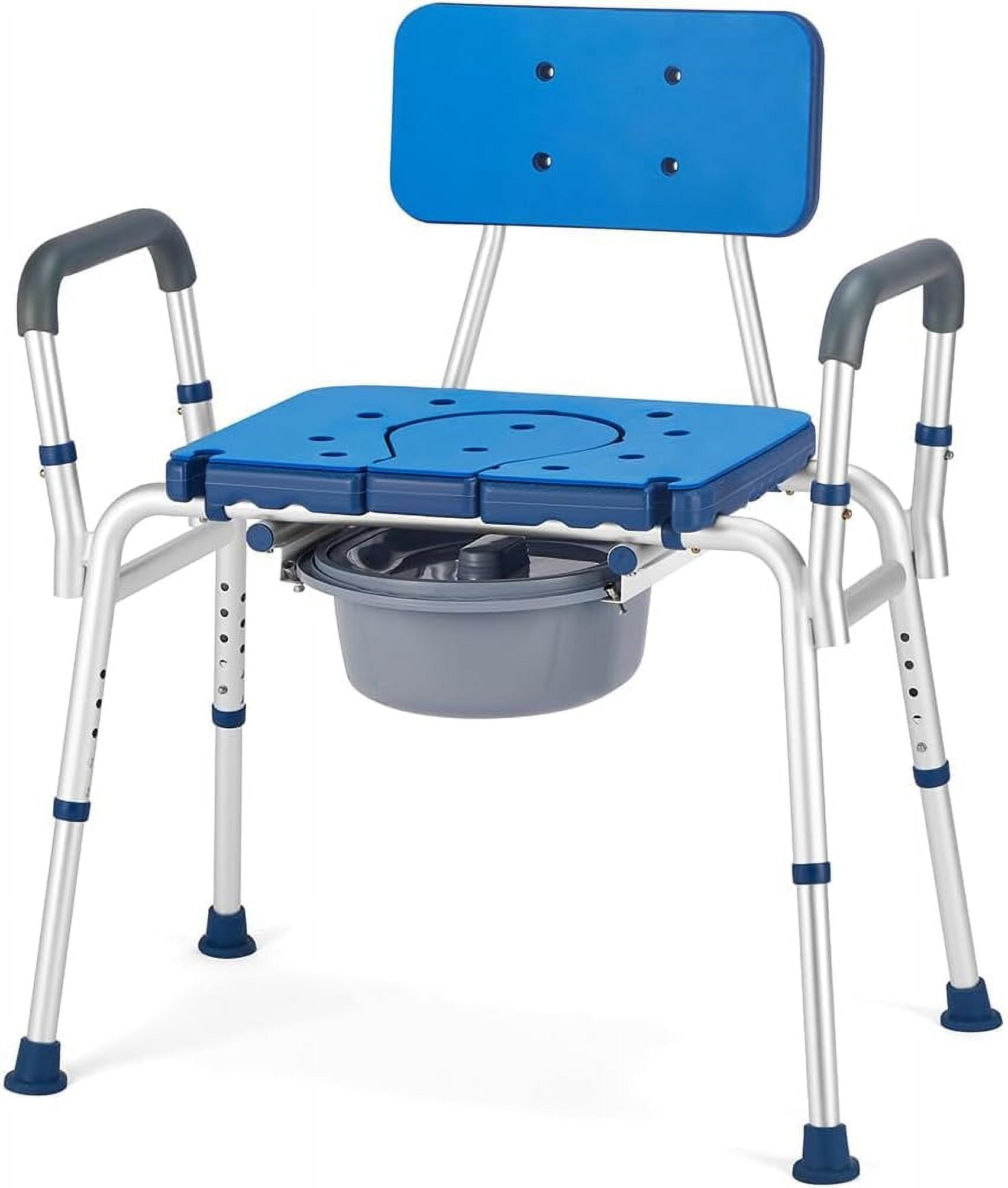 GreenChief 3 in 1 Raised Toilet Seat, 700lb, Heavy Duty, Padded Shower Chair with Extra Wide Cutout Seat, Adjustable Commode Chair with Backrest and Arms for Elderly Disabled