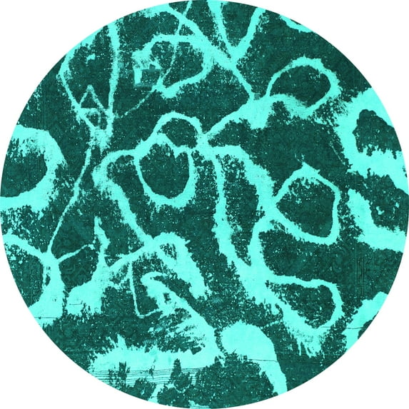 Ahgly Company Machine Washable Indoor Round Abstract Turquoise Blue Modern Area Rugs, 7' Round
