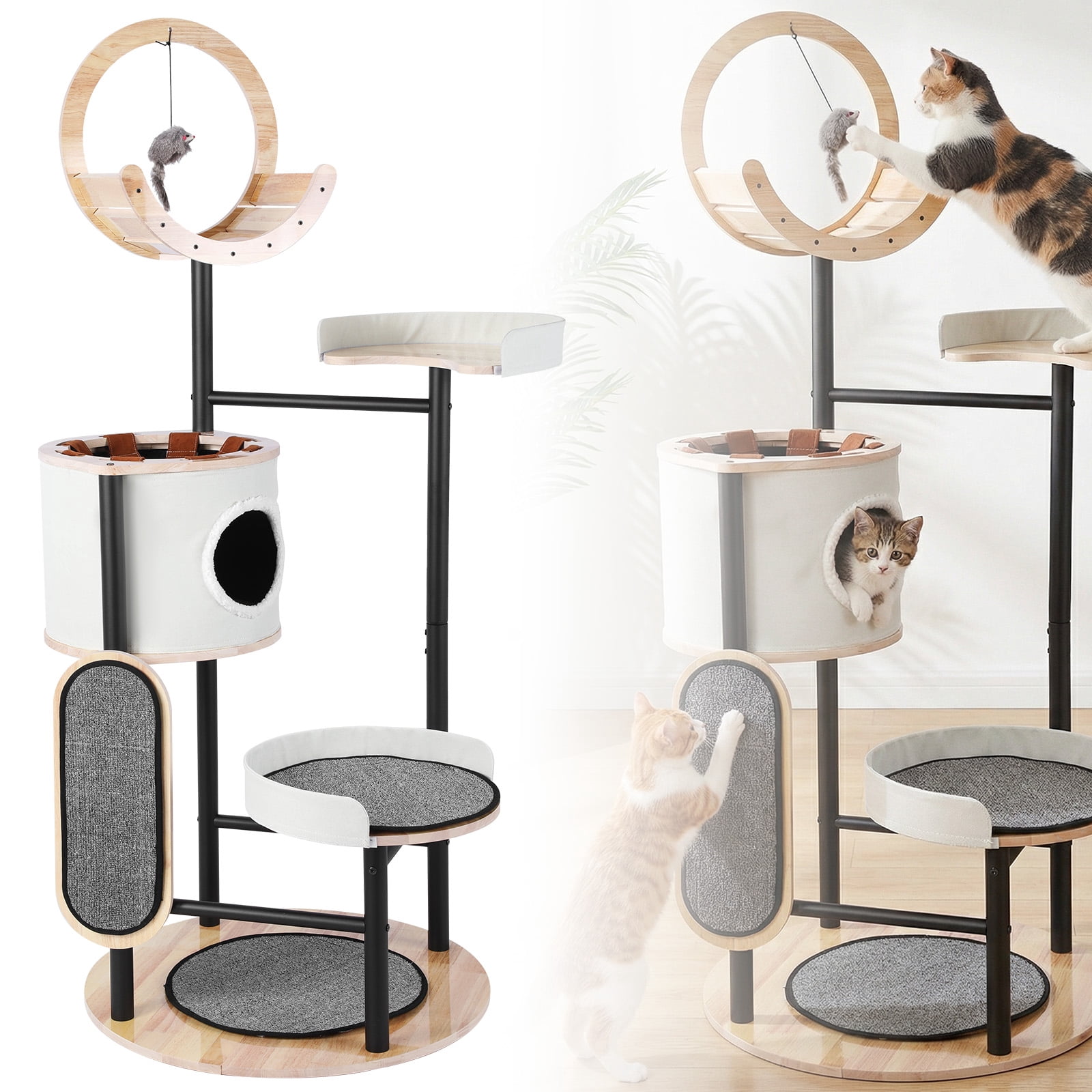 SHegdu Tall Cat Tree Multi-Level 66 inch Large Climbing Towers Pet Condos with Steel Frame Scratching Posts Platforms Pom Poms