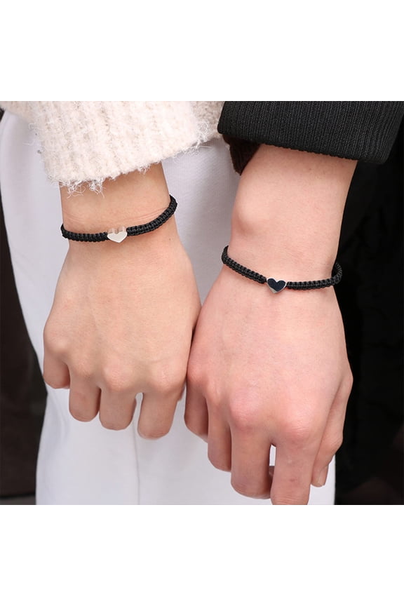 Couple Bracelet Heart Shape Braided Rope Adjustable Stretchy All-match Decorative Gifts 26 Letters Initial Charms Bracelet Jewelry for Valentines Day