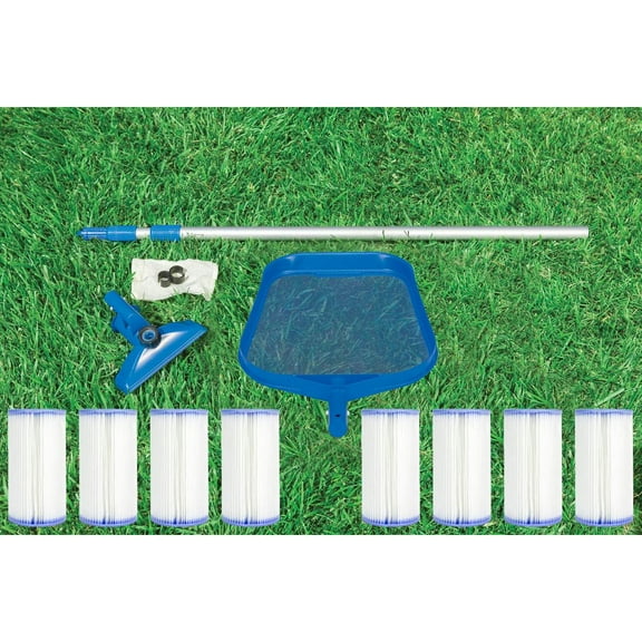 Intex Cleaning Maintenance Swimming Pool Kit w/ Vacuum Skimmer & Pole   Filters