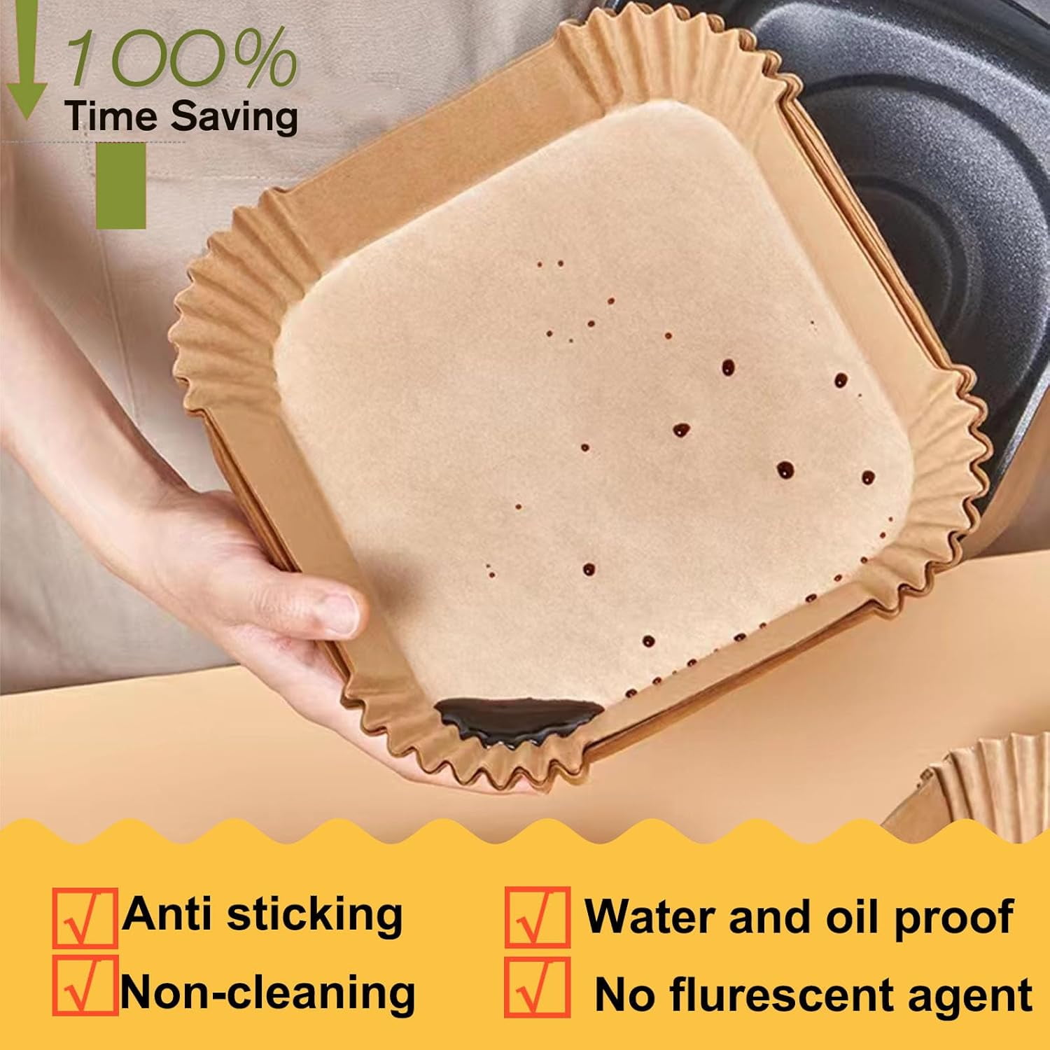 Large Air Fryer Disposable Paper Liners Square 9 Inch, 125 Pcs Parchment paper liner for 5-8QT fryer, Oil-proof, Water-proof, Baking Roasting Microwave