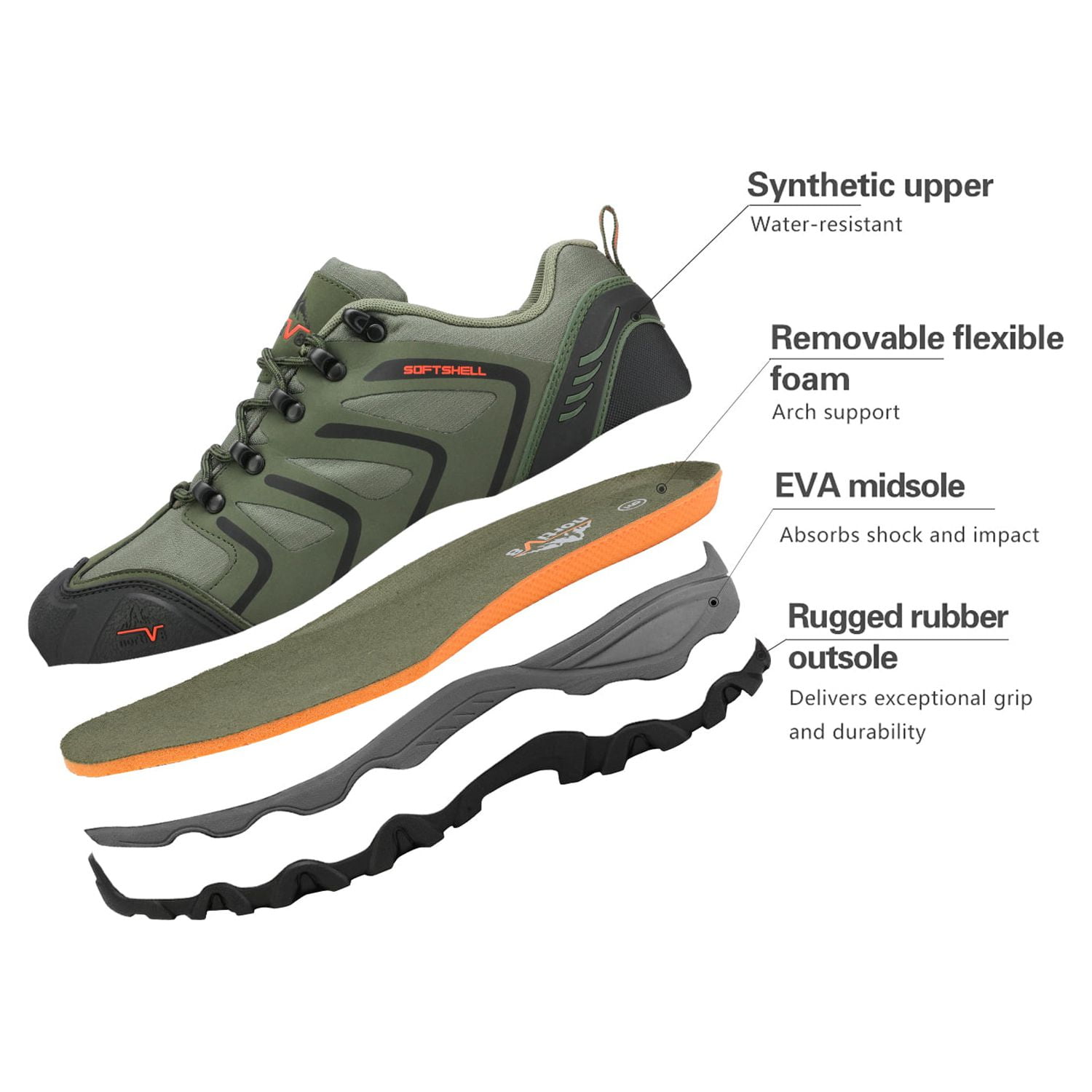 BURUDANI Men's Low Top Waterproof Outdoor Hiking Backpacking Work Boots Shoes