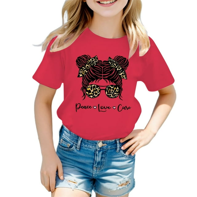 LUOGENLI T-Shirt pour Filles Enfant Filles Mignon Graphique Col Rond Manche Courte Tee Été Décontracté T-Shirt Maxi Hauts avec Shorts Moins de 11-12 Ans