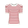 thumbnail image 7 of Women's Short Puff Sleeve Knit Crewneck Striped T-shirt, Casual Summer Blouse, Trendy Lightweight Top for Everyday Wear, Vacation, Weekend Outings, Comfortable and Stylish Short Sleeve Shirt, 7 of 7