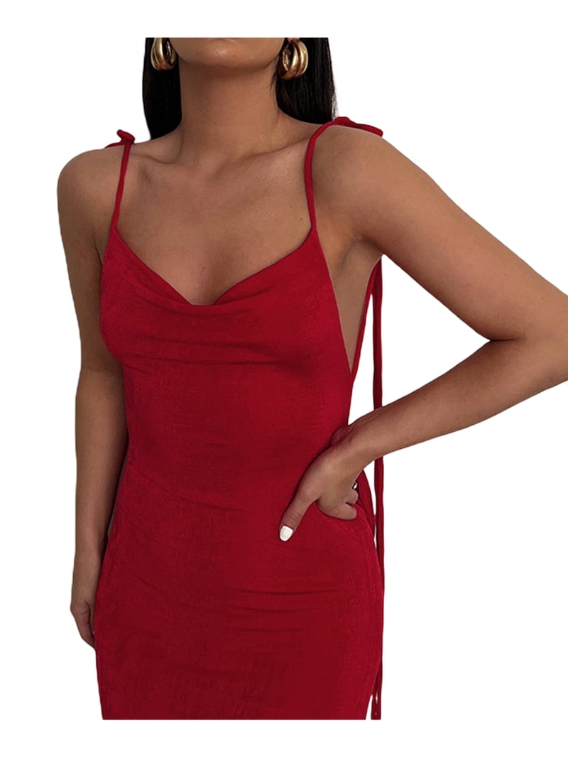 Liacowi Women Sexy Spaghetti Strap Backless Long Dress Lace up Bodycon  Party Dress Strappy Backless Summer Evening Party Maxi Dress - Walmart.com