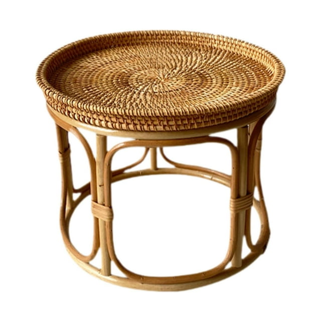 simhoa Rattan Side Table Accent Desk Home Decor NightStand for Patio Balcony Garden 26cmx20cm