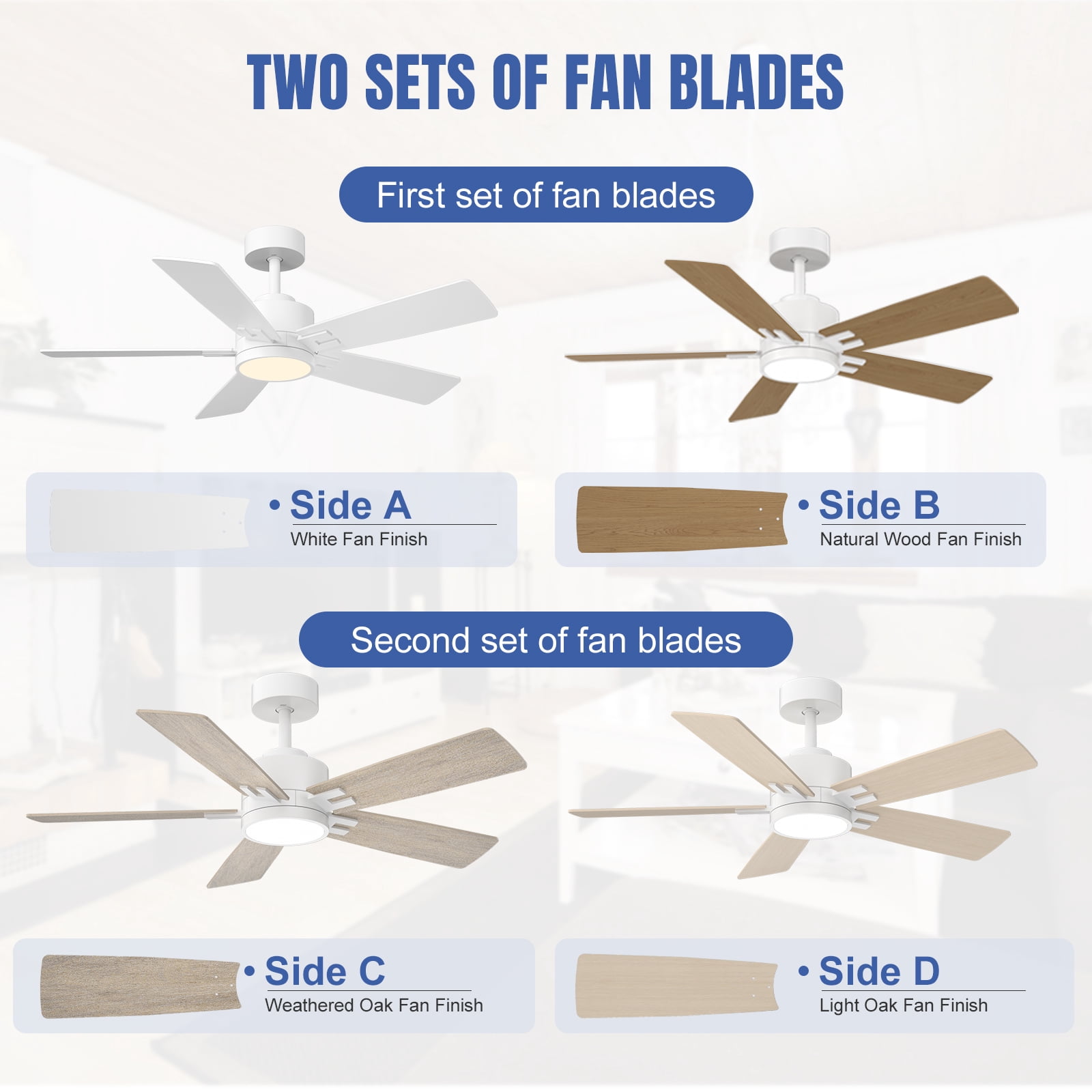 52 inch Ceiling Fans with Lights, 10 Double-sided Blades, Indoor Outdoor Smart Ceiling Fan with Alexa/App/Remote Control, 6 Speed Quiet Reversible DC Motor, 3CCT Dimmable