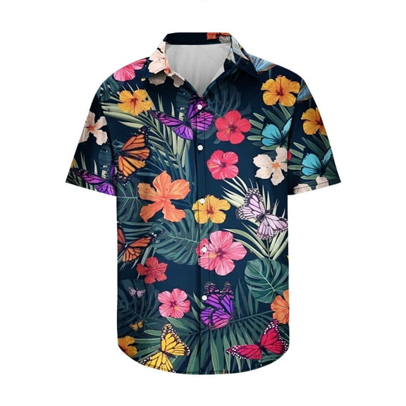 Lolmot Mens Hawaiian Lapel Shirt Short Sleeve Casual Button Down Floral Printed Tropical Beach Shirts Tops