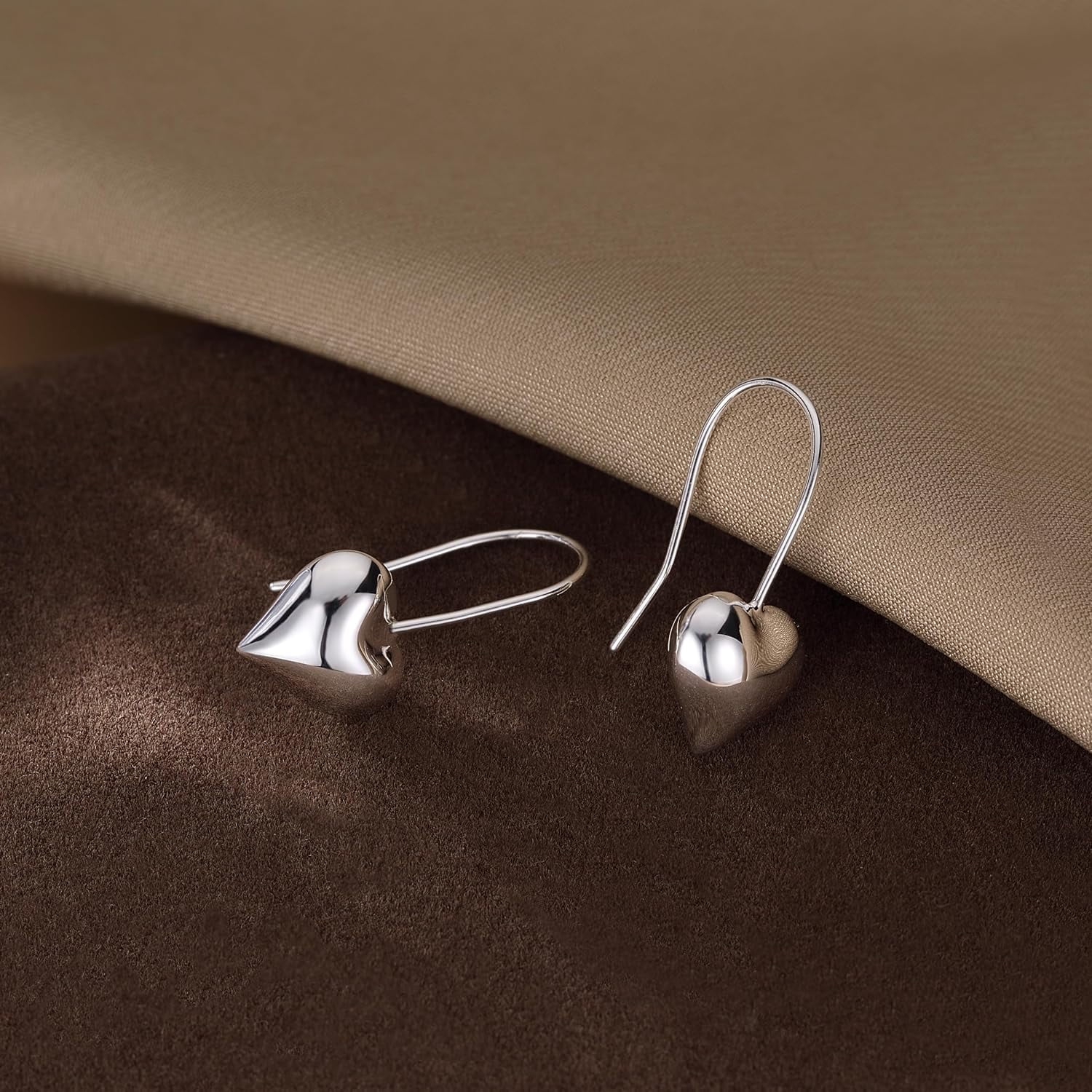 Solid 925 Sterling Silver Heart Drop Earrings for Women Teen Love Heart Dangle Earrings Hook