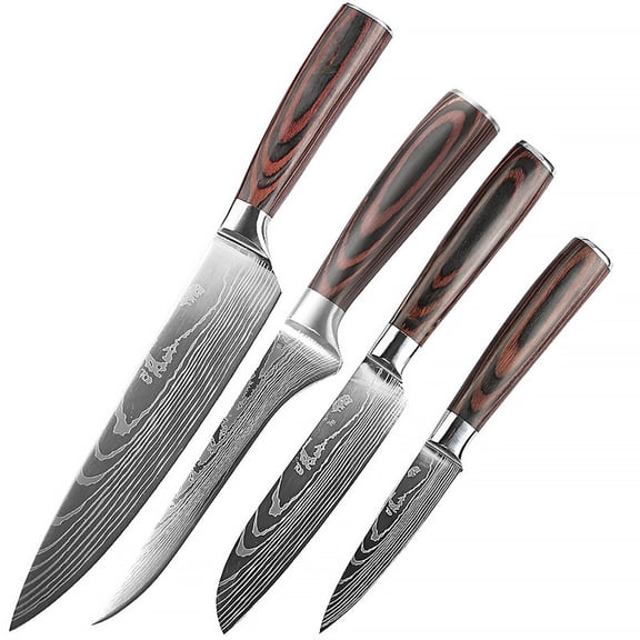 MDHAND Kitchen Knife Set, 4-Piece Cutlery Knife, Stainless Steel - Chef's Knife, Santoku Knife, Boning Knife, Paring Knife. With Gift Box