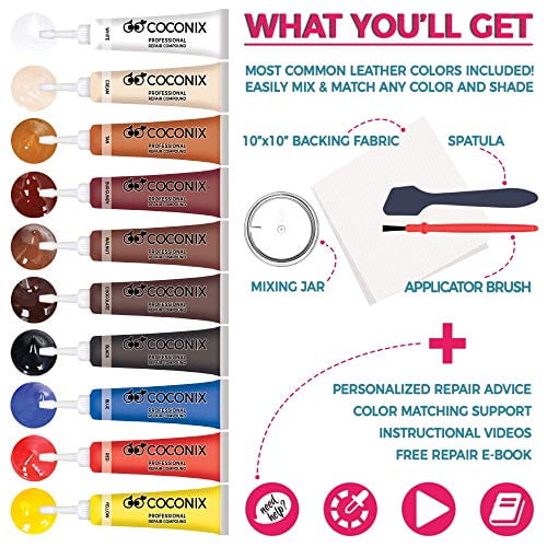 Coconix Vinyl and Leather Repair Kit - Restorer of Your Furniture, Jacket,  Sofa, Boat or Car Seat, Super Easy Instructions to Match Any Color, Restore  Any Material, Bonded, Italian, Pleath 