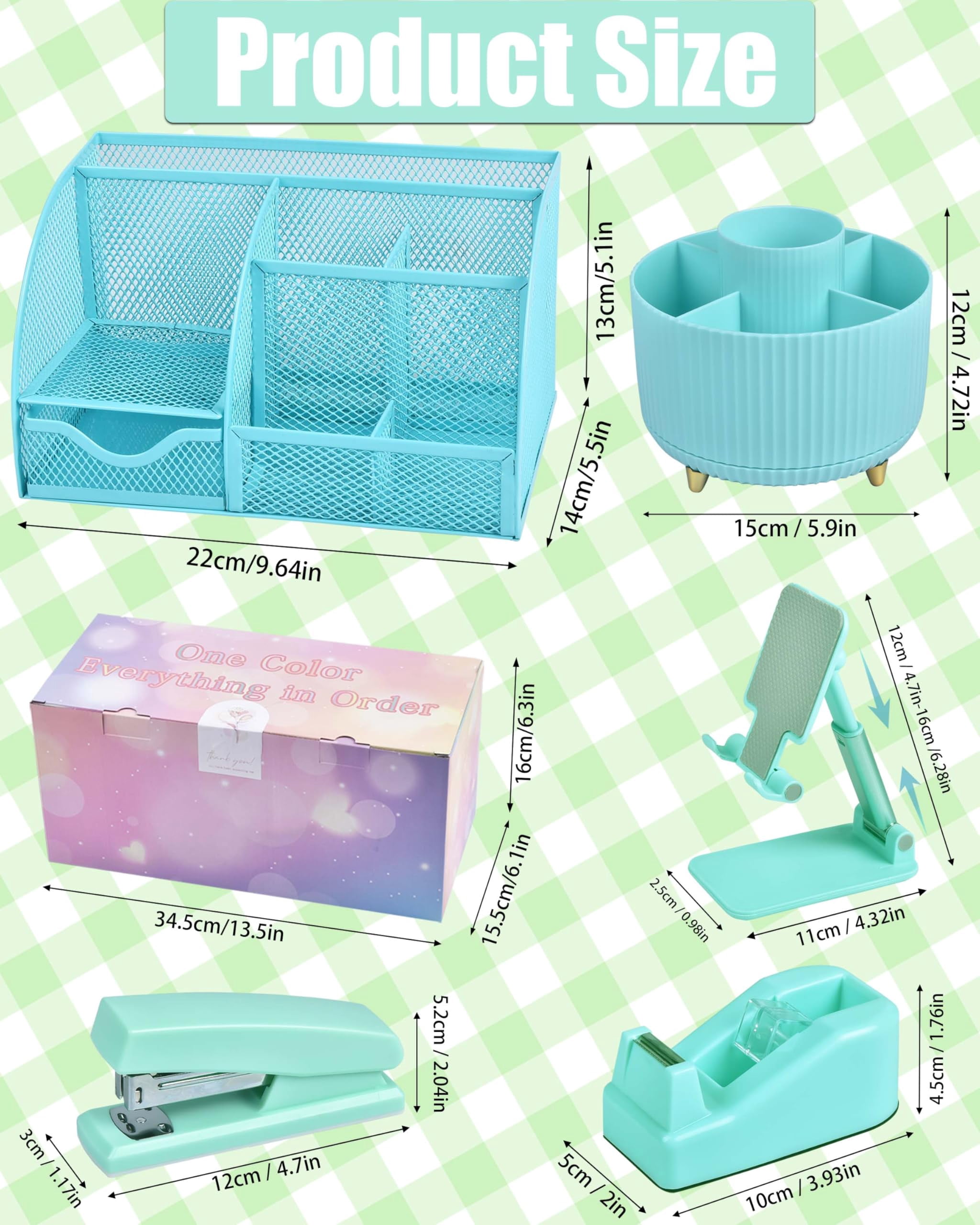 21pcs Green And Blue Desk Organizers Accessories With Mesh Organizer 360°rotating Pen Holder A Lot Of Office Supplies Beautifully Presented In Gift Box