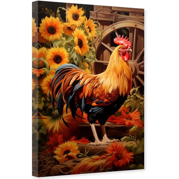 ZHONGYUTONG Rooster Canvas Wall Art Vintage Chicken Picture Print Farm Animal Flower Painting for Farmhouse Kitchen Decor Framed (24.00" x 36.00")