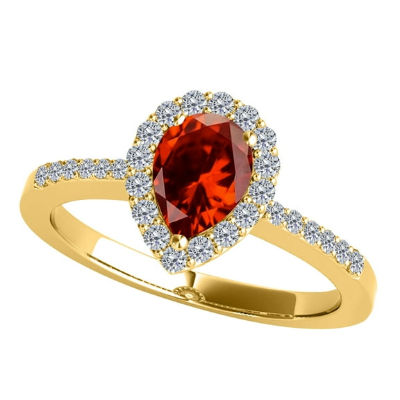 Mauli Jewels Rings for Women 1.40 Carat Diamond and Pear Shaped Garnet Ring 4-prong 10K Yellow Gold