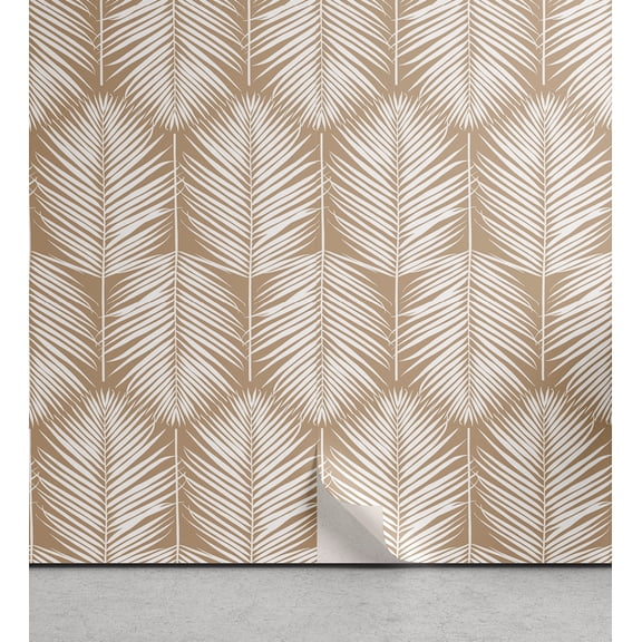 Ambesonne Palm Leaf Peel & Stick Wallpaper for Home, Pale Brown Leaves Exotic, 13"x36", Pale Brown White