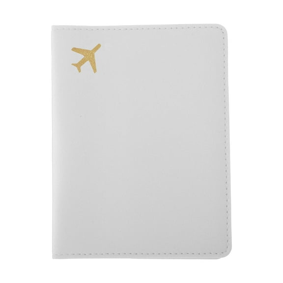Unique Bargains 1 Pc Passport Holder Gold-stamped Airplane Pattern Passport Sleeve White