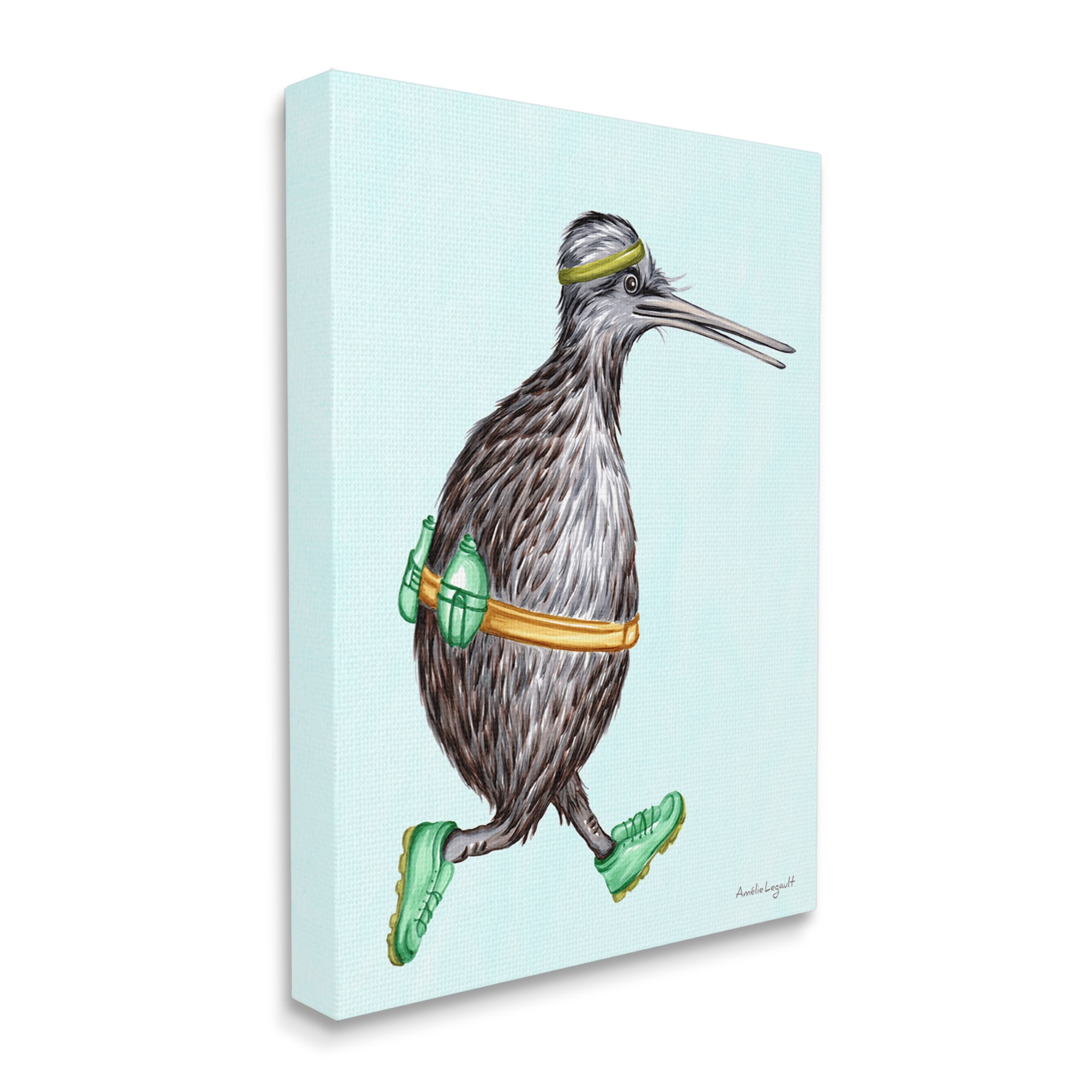 Stupell Industries Kiwi Bird Jogging Exercise Clothing Sneakers Illustration Graphic Art Gallery Wrapped Canvas Print Wall Art, Design by Amelie Legault
