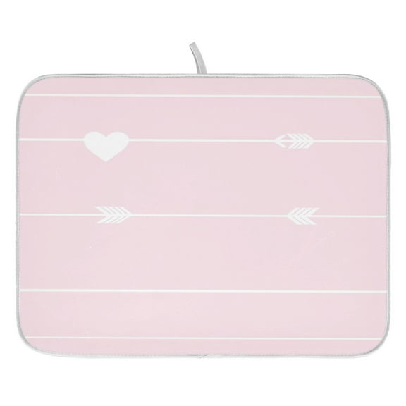 Heart Arrows Pink Dish Drying Mat for Kitchen, Quick Drying Absorbent Soft Durable 16" x 18"