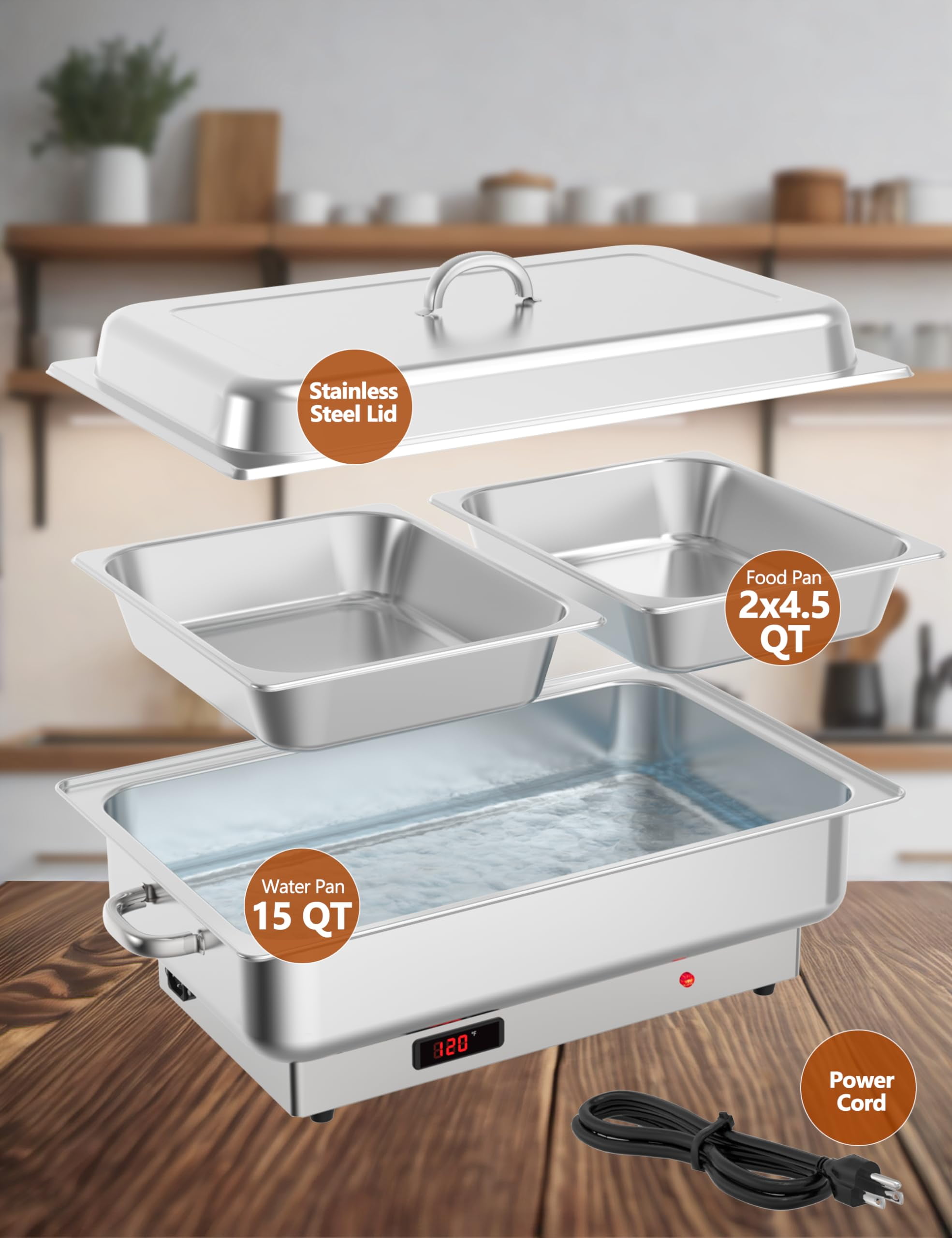 Garvee Electric Chafing Dish Buffet Set, 9 Qt, Stainless Steel,  2 Pack, Silver