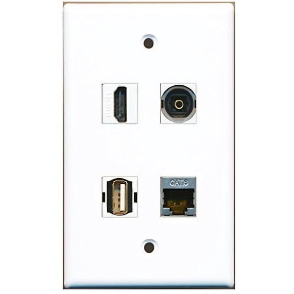 RiteAV - 1 Port HDMI 1 Port USB A-A 1 Port Shielded Cat6 Ethernet 1 Port Toslink Wall Plate