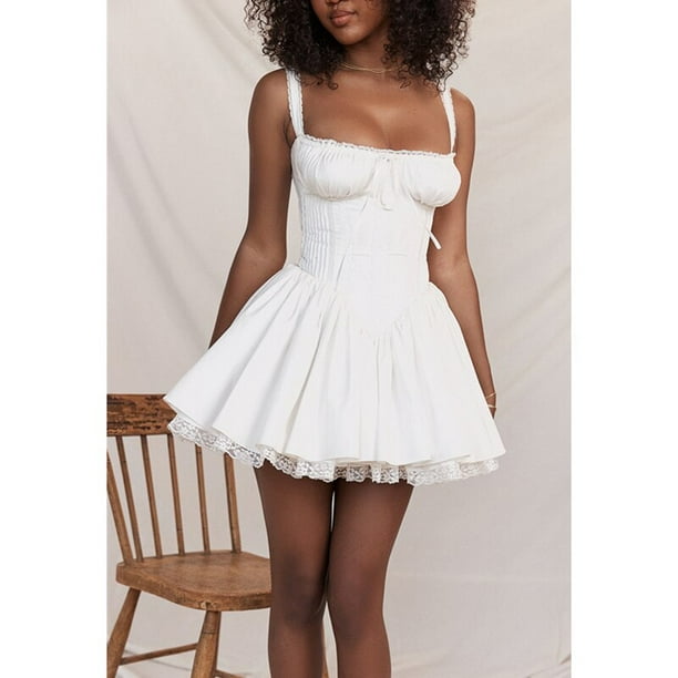 Sz M/L Vintage White Fan Lacing Corset Girdle Skirt
