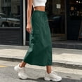 thumbnail image 6 of Lenago Women's Skirts High Waisted A Line Midi Skirt Solid Color Loose Fit Summer Casual Skirt Drawstring Elastic Waist Pocket Slit Skirt, 6 of 9