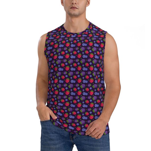 Fotbe Blackberries Men's Camiseta sin Mangas Estampada para Hombres, Playera Casual para Gimnasio, Entrenamiento, Playa-XX-Large
