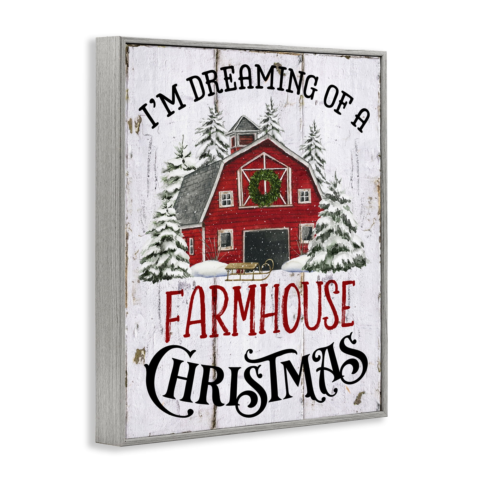 Stupell Industries Farmhouse Christmas Dreaming Holiday Painting Gray Framed Art Prints Wall Art, 24 x 30