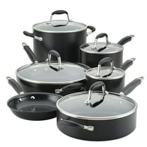 Anolon 11 Piece Nonstick Hard Anodized Aluminum Cookware Set, Cast Stainless Steel with Silicone