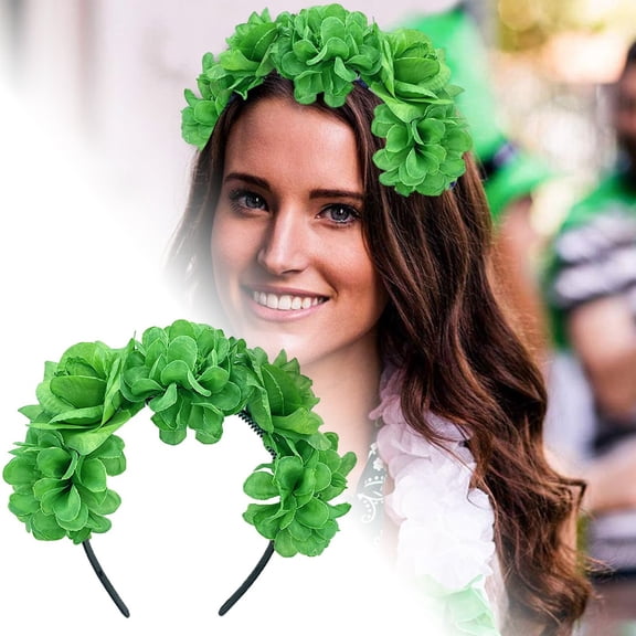 St. Patrick's Day Headband with Green Flowers and Shamrocks - Irish Clover Hair Accessories for Women, Men, and Girls, Festival Party Favors, Accessories, and Holiday Hair Decorations