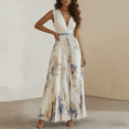 thumbnail image 5 of Womens Floral Pleated Midi Dress Sleeveless V Neck Flowy A Line Spring Wedding Guest Italian Style Party Dress, 5 of 5