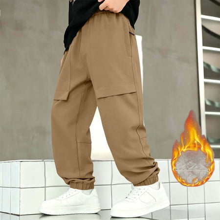 OGLCCG Boys Sweatpants Fleece Workout Athletic Jogger Pants with Side Pockets Kids Thermal Cargo Pants Size 13
