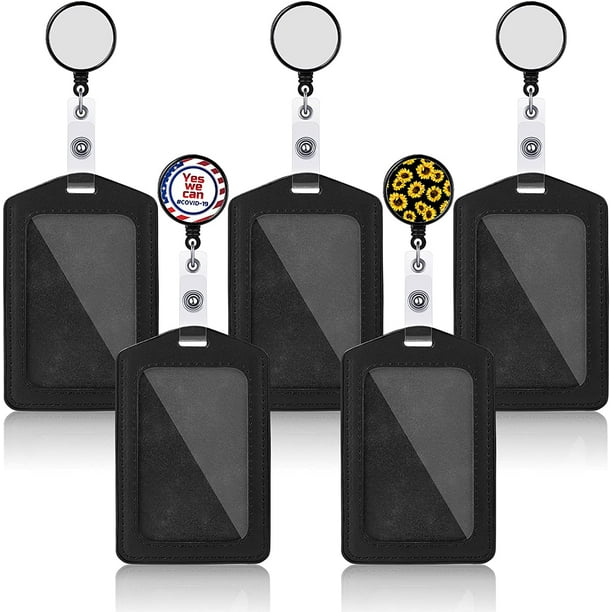 5 Pieces Sublimation Retractable Badge with PU Leather Card Holder