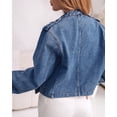 thumbnail image 4 of ChicMe Women's Denim Jackets Button Up Stand Collar Long Sleeve Jeans Jacket with Pockets Casual Lightweight Fall Coat Blue-m, 4 of 8