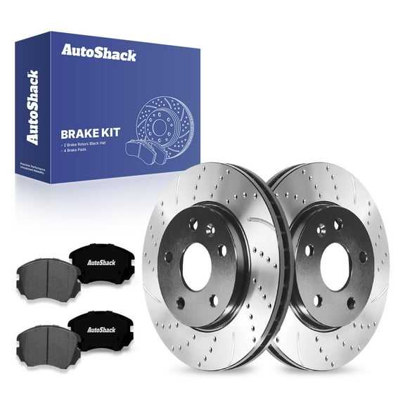 AutoShack 11.65" (296 mm) Front Vented Drilled & Slotted Brake Rotors E-Coated   Ceramic Brake Pad | Replacement for 2013-2015 Chevrolet Malibu 2012-2016 Buick LaCrosse | 6-PC Brake Kit | ShadowGuard
