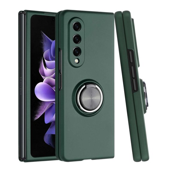 BEMZ Magnetic Ring Case for Samsung Galaxy Z Fold 4 5G - Car Mount Holder Stand Protective Cover (with LED Flashlight) - Midnight Green