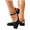 thumbnail image 4 of Elegant Womens Chunky Low Heels Slingback Pumps Closed Square Toe Patent Leather Wedding Party Office Professional Dress Shoes（Black，Size 7), 4 of 7