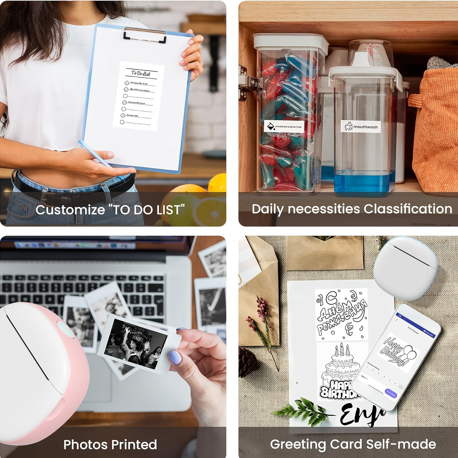 Portable Mini Thermal Printer | 200 DPI, Wireless Wireless Connectivity, Supports Photo & Label Printing, USB Charging, Ink-Free Operation-Ideal for Home & Travel Use, Includes USB Data Cable | COBEI