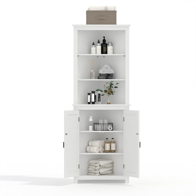 EDTara Freestanding Rattan Corner Cabinet, Adjustable Shelves Storage Unit for Bathroom, Dining Room, or Pantry