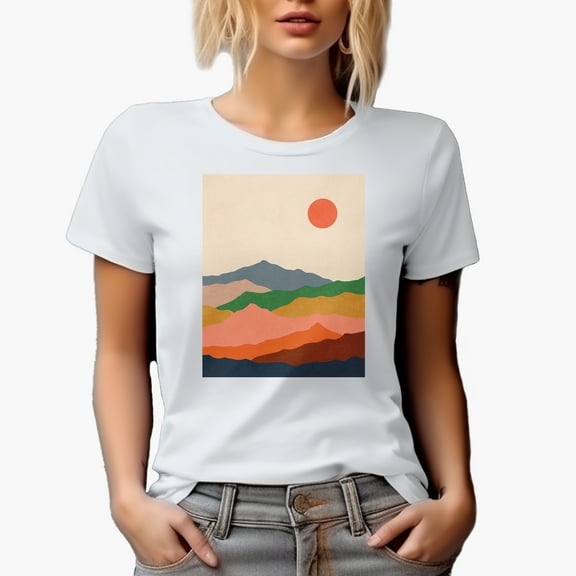 Aesthetic Minimalism Boho Mountain Landscape Art Merch Gift, White T-Shirt, Small