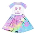 thumbnail image 5 of WOYY Girls Cartoon Cat Print Short Sleeve Dress Summer Casual Pocket Dress, Sizes 4-14, 5 of 6