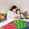 thumbnail image 2 of Manfei Teens Stripes Waves Full Size Comforter Sets, Cartoon Geometric Abstract Bedding Comforter Set, Square Patchwork Buffalo Reversible Bedding Sets, Microfiber Bedroom Decor, 3-Piece, 2 of 8