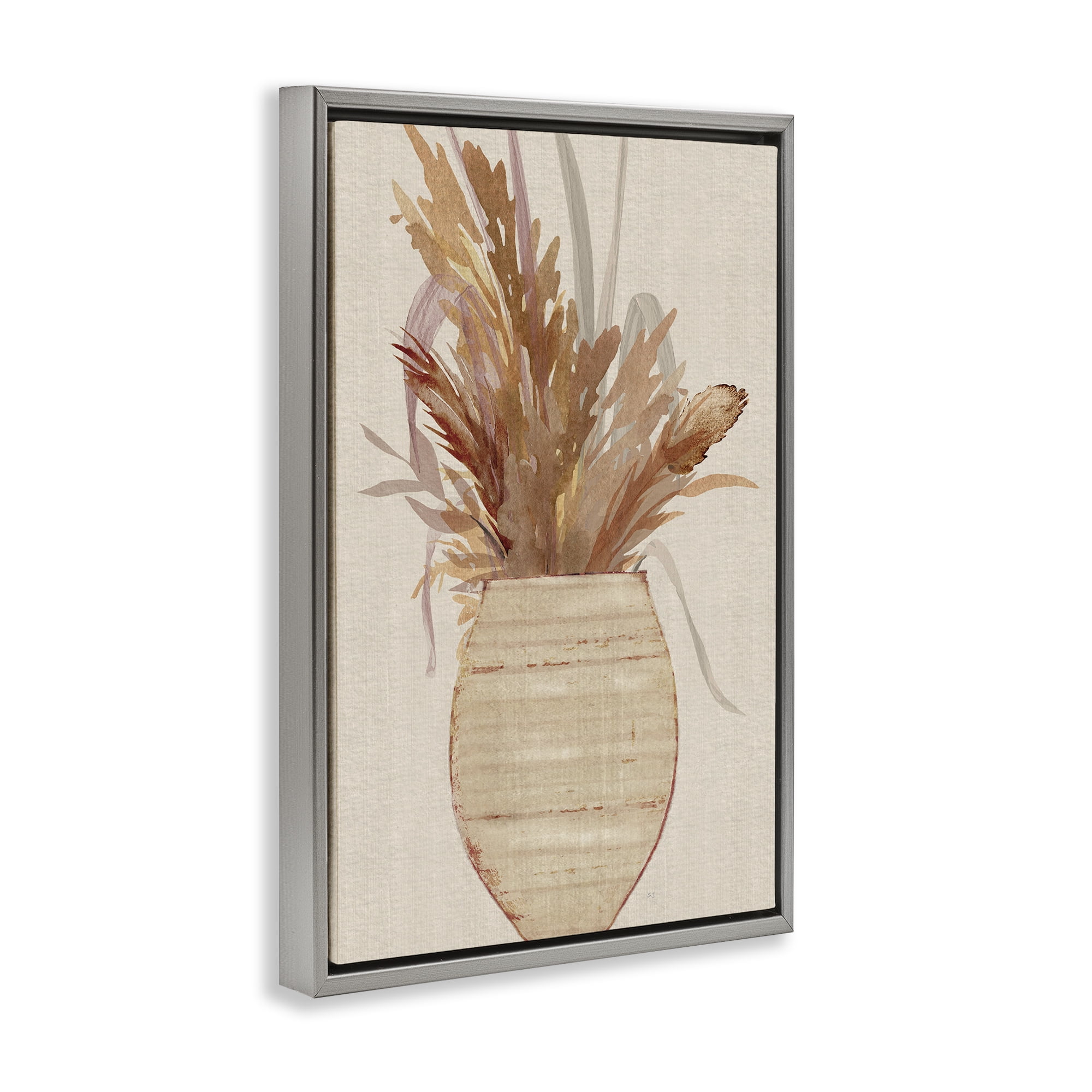 Stupell Industries Rustic Wheat & Pottery Botanical & Floral Painting Gray Floater Framed Art Print Wall Art, 17 x 25