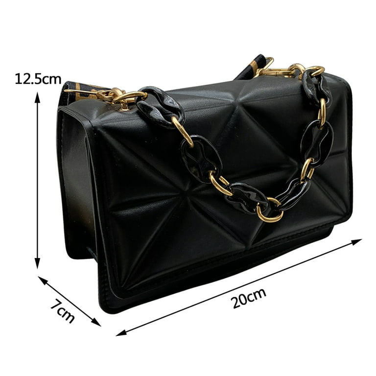 Chamair Chain Shoulder Bag Wide Strap Flap Crossbody Bag Bag Fashion for Work (Black), Women's, Size: One Size