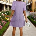 thumbnail image 6 of Gamivast Little Dress for Women Short Puff Sleeve V-Neck Jacquard Textured Tunic Dress Loose Fit Solid Short Dress Casual Daily Work Office Date, 6 of 8