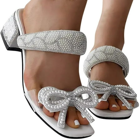 Mepaouo Women s Chunk Low Heel Pump Sandals Flat Open Toe Casual Shoes Sparkly Heels Shoes